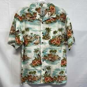 Roundtree & Yorke Island Print Hawaiian Short Sleeve Button Down Men’s Size M